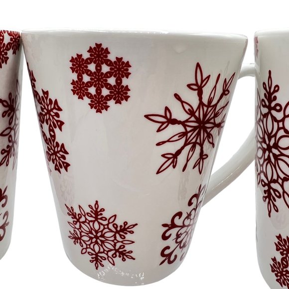 Gibson Home Coffee Tea Mug Set of 4 Christmas Snowflake Red White Festive Table - Picture 4 of 7